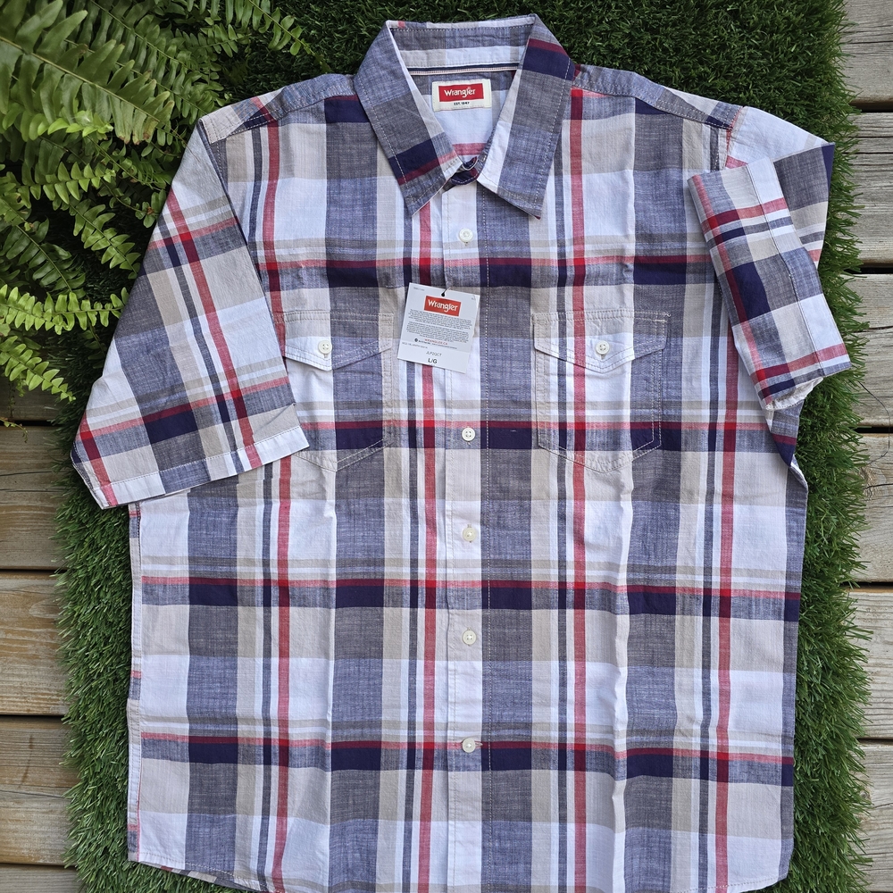 NEW! Wrangler Cowboy Plaid Shirt - Red, Blue, White